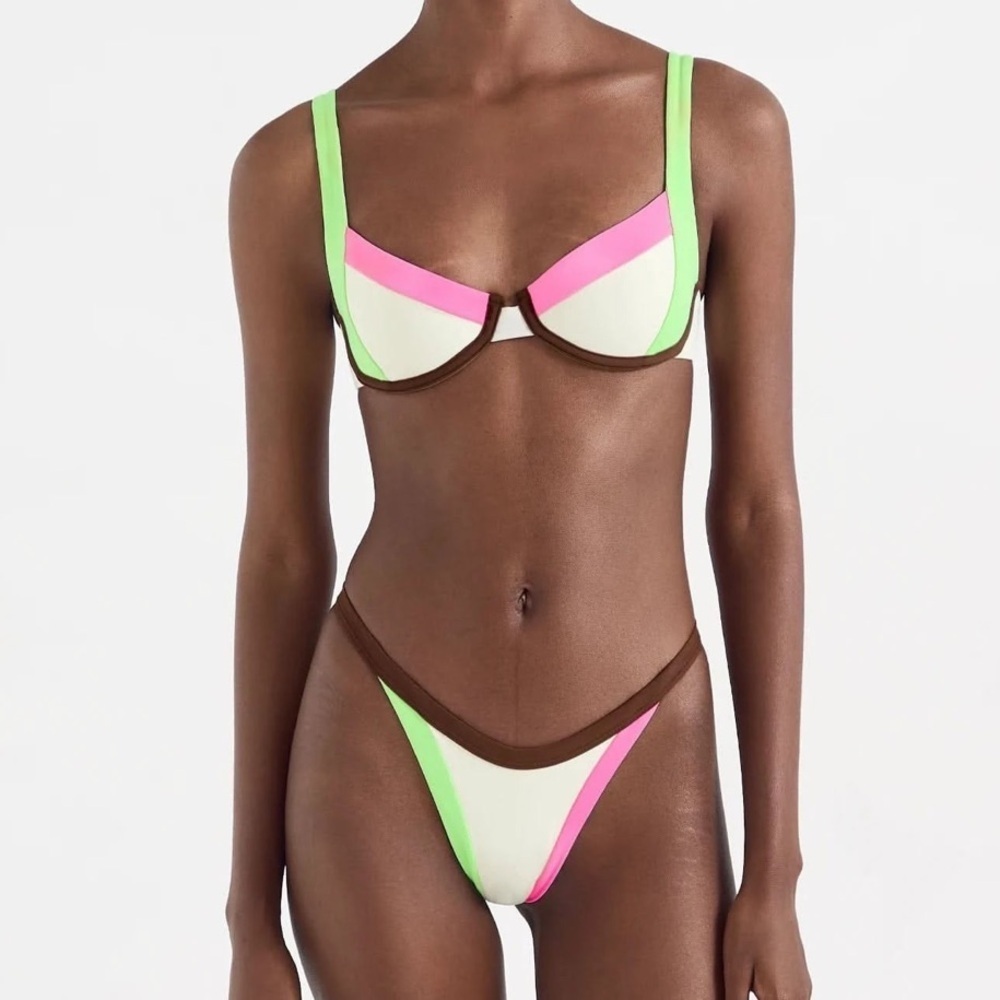 NWT OneOne Swimwear Bikini Set Paros Elodie Justine Cream Brown Pink Green New